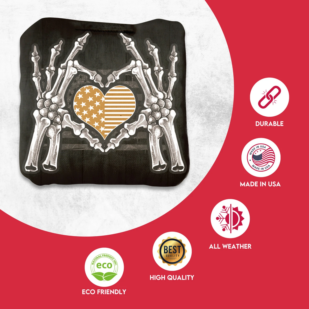 Bone Hand Heart Flag Professional Cornhole Bags - Set Of 8 - Image 2