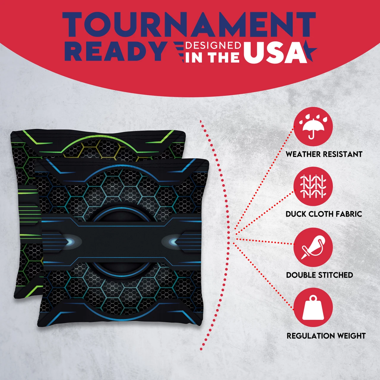 Blue Green Tech Tournament Cornhole Bags - Set Of 8 - Image 5