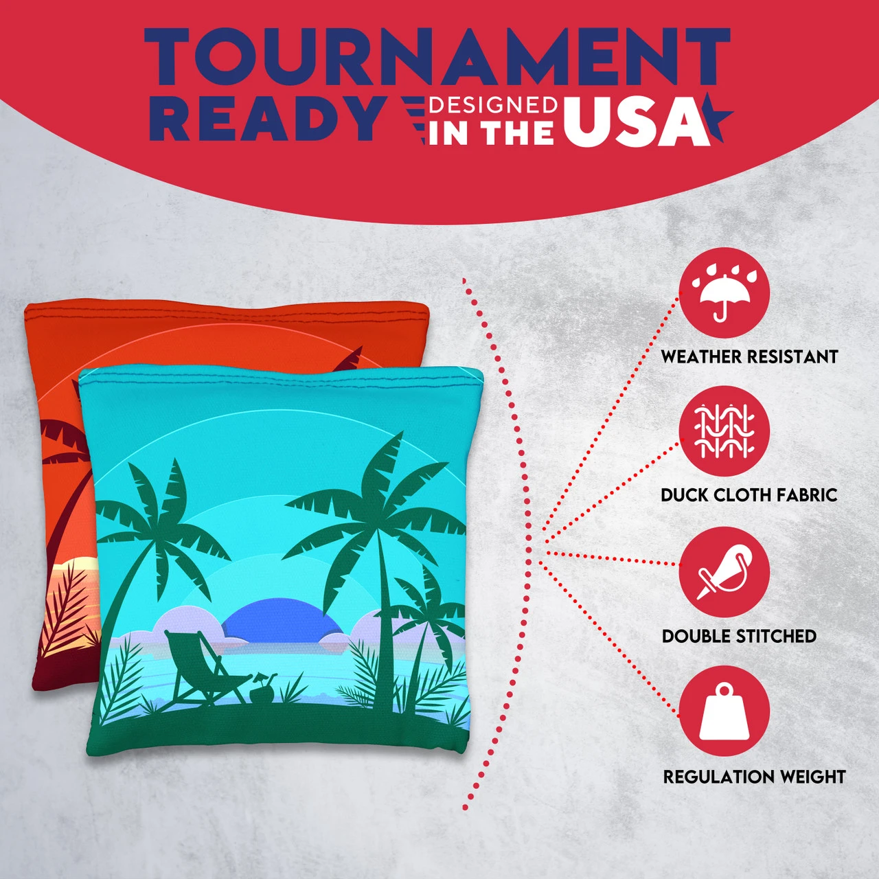 Red Blue Beach Chair Tournament Cornhole Bags - Set Of 8 - Image 5