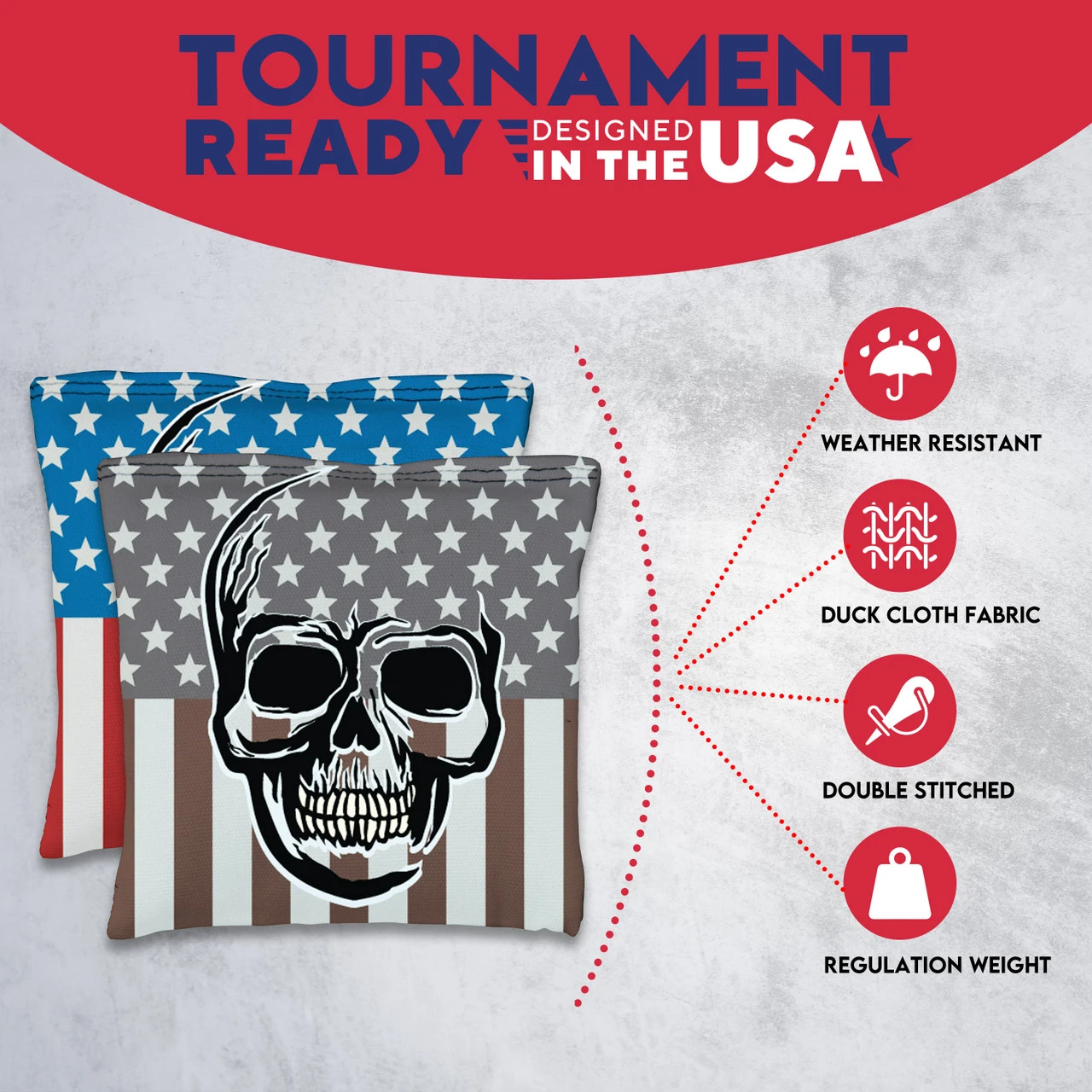 Skull Over Flag Tournament Cornhole Bags - Set Of 8 - Image 5