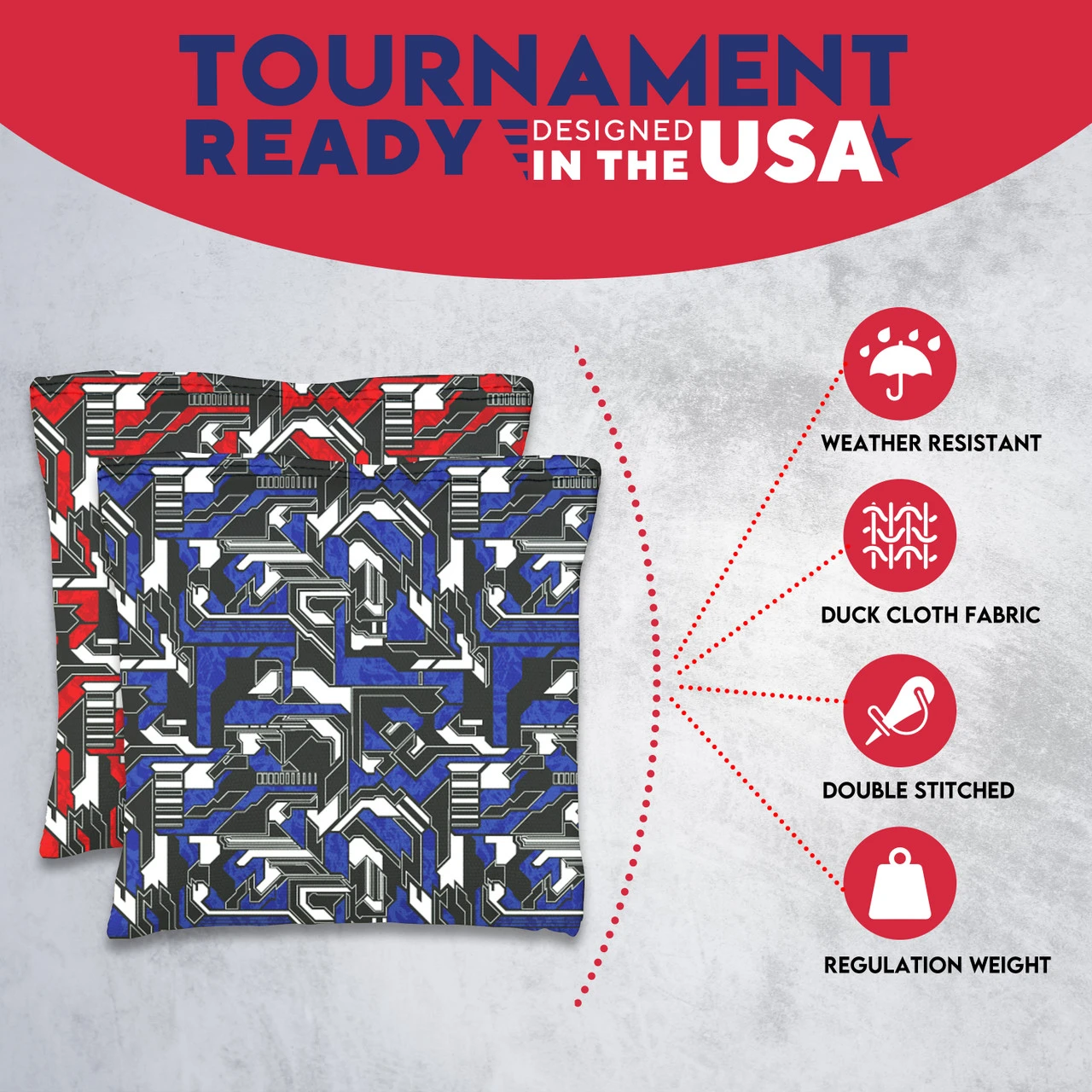 Blue Red Tech Fusion Tournament Cornhole Bags - Set Of 8 - Image 5