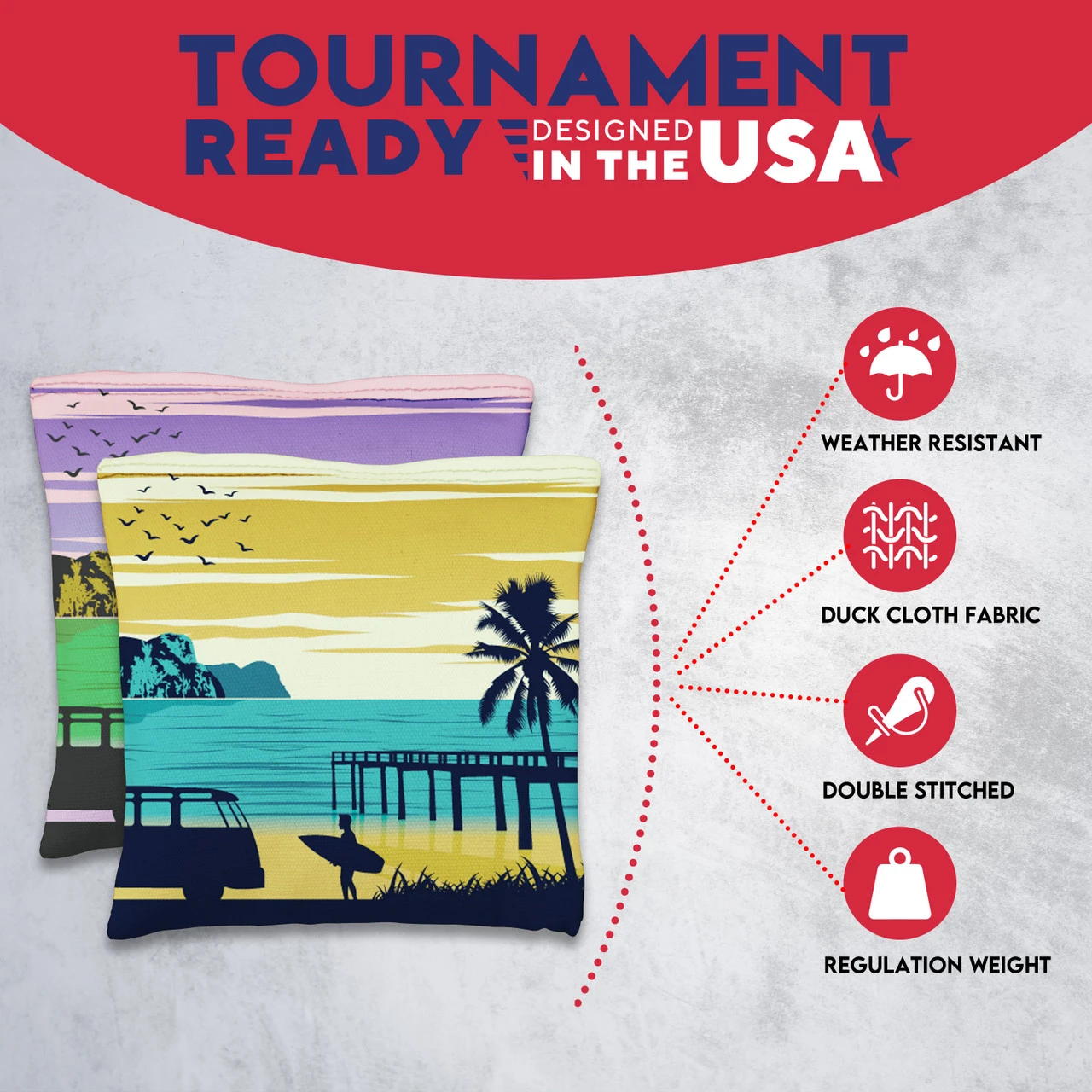 Green Blue Surfer Beach Tournament Cornhole Bags - Set Of 8 - Image 5