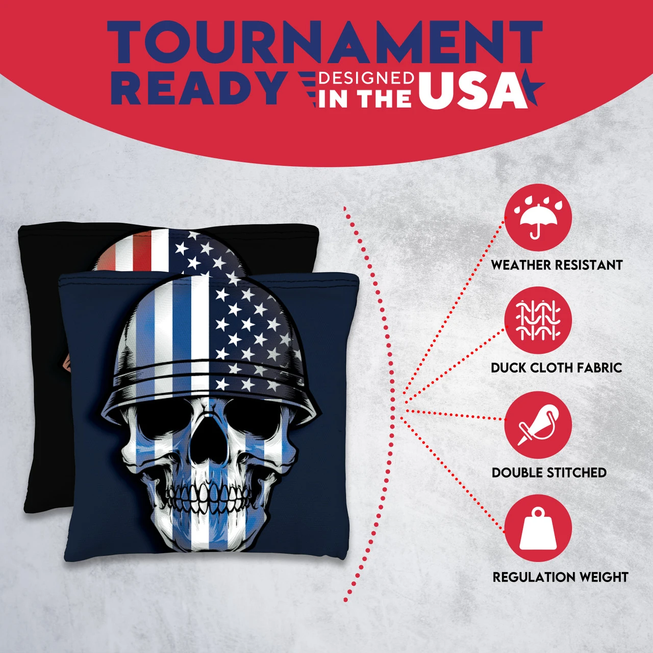 Soldier Flag Skull Tournament Cornhole Bags - Set Of 8 - Image 5