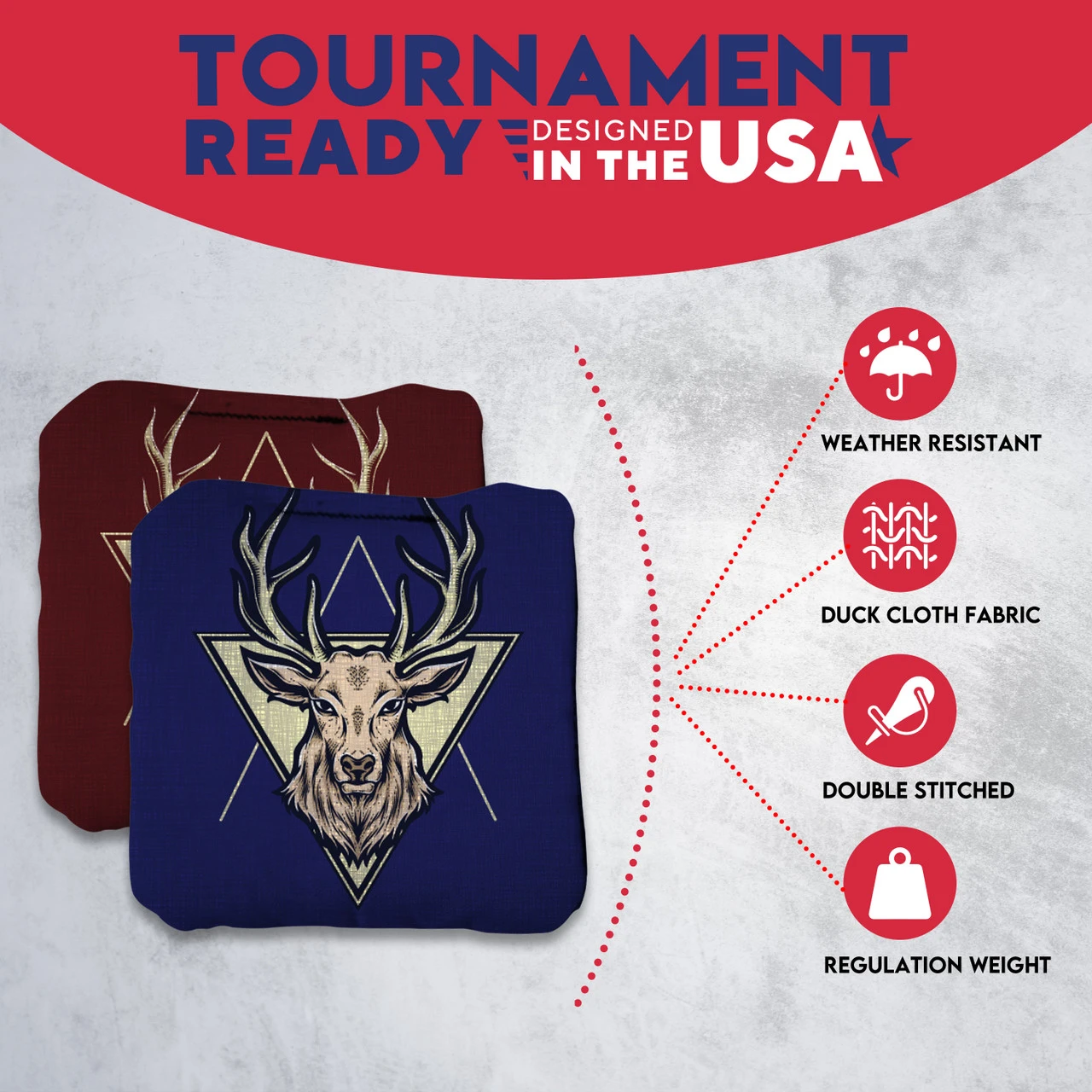 Red Blue Deer Professional Cornhole Bags - Set Of 8 - Image 5
