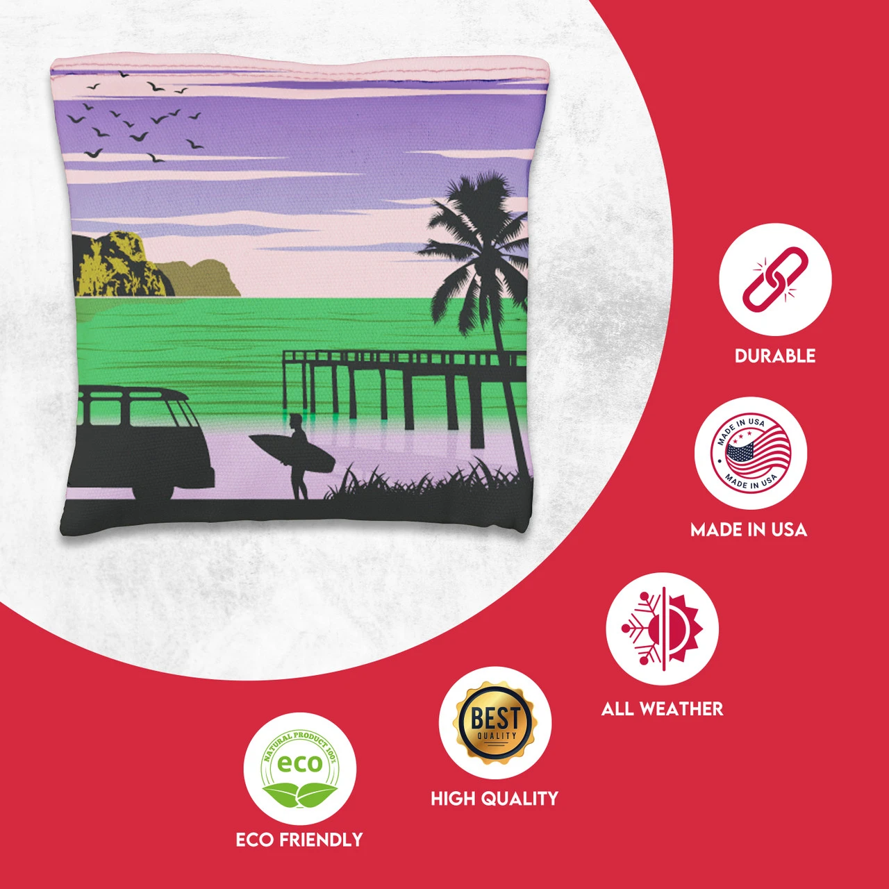 Green Blue Surfer Beach Tournament Cornhole Bags - Set Of 8 - Image 2