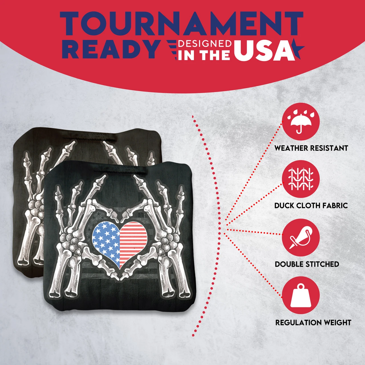 Bone Hand Heart Flag Professional Cornhole Bags - Set Of 8 - Image 5