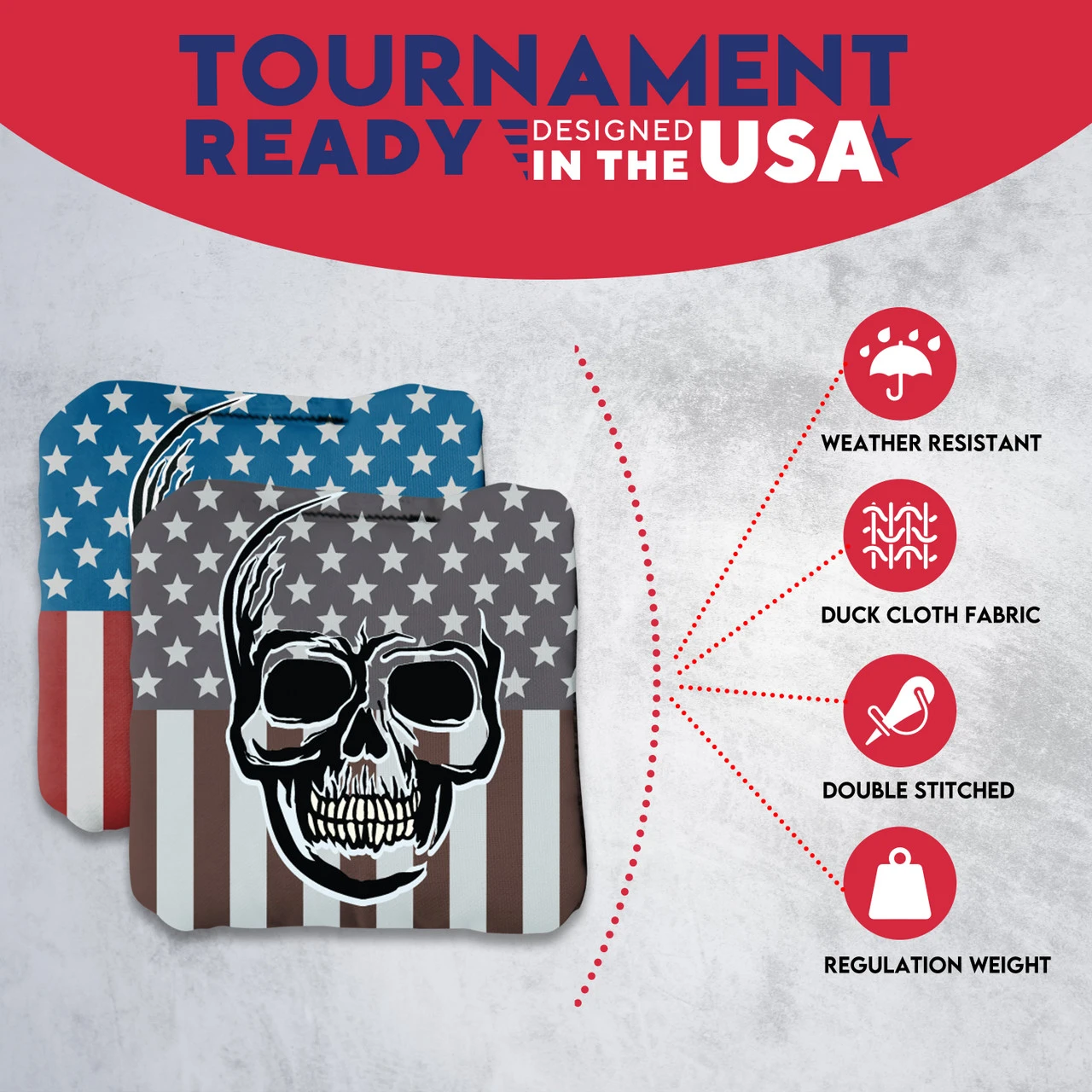 Skull Over Flag Professional Cornhole Bags - Set Of 8 - Image 5