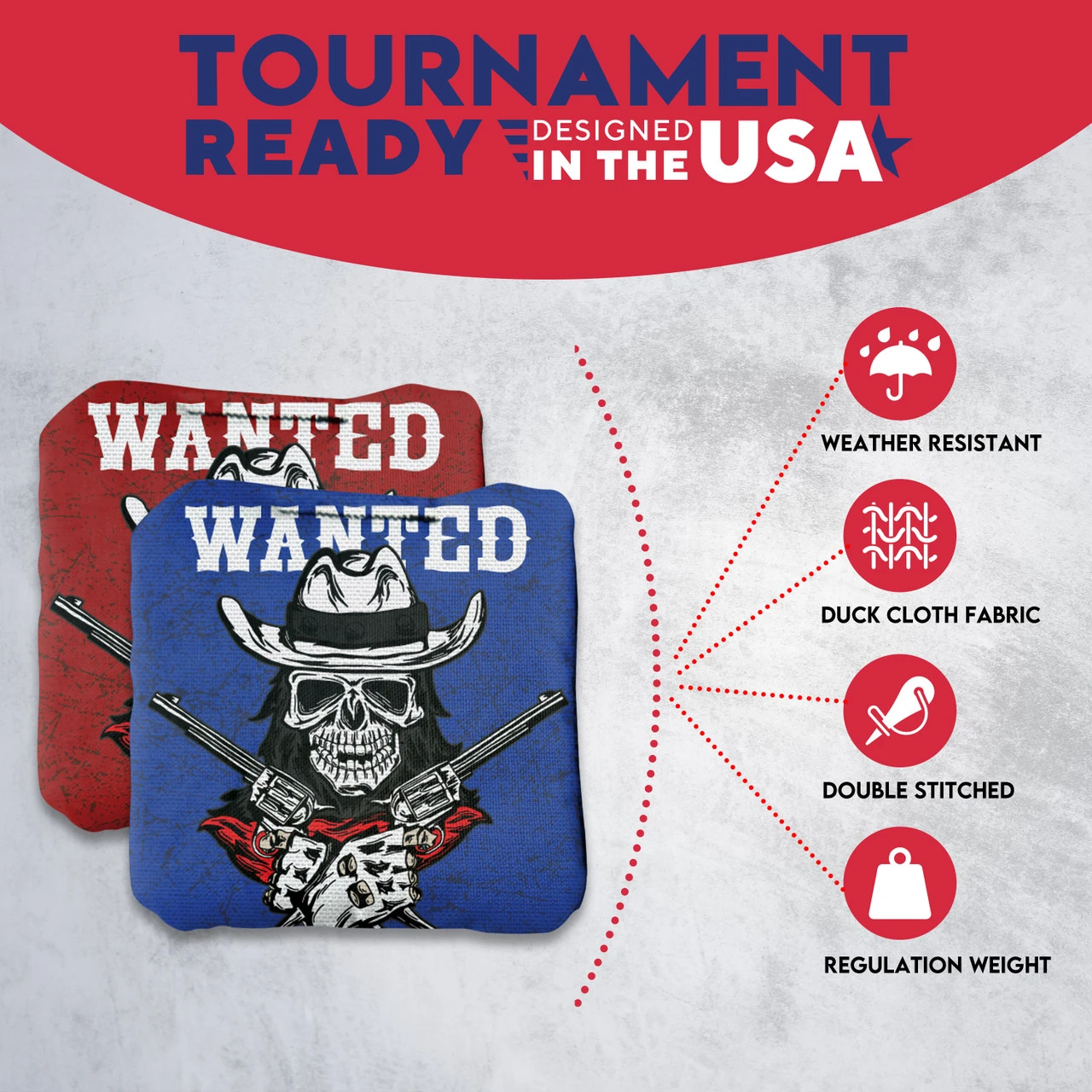 Wanted Skull Professional Cornhole Bags - Set Of 8 - Image 5