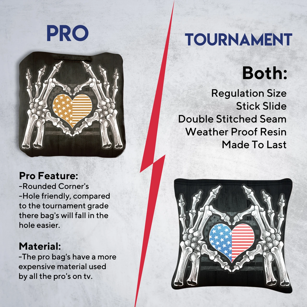 Bone Hand Heart Flag Professional Cornhole Bags - Set Of 8 - Image 6