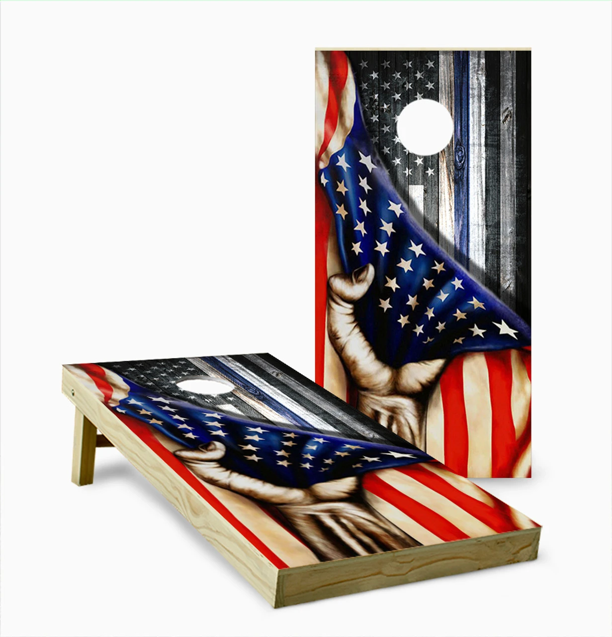 Thin Blue Line Hand Pull Cornhole Set With Bags