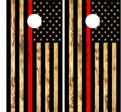 American Flag Burnt Wood Red Stripe Version 2 Cornhole Wraps - Set Of 2