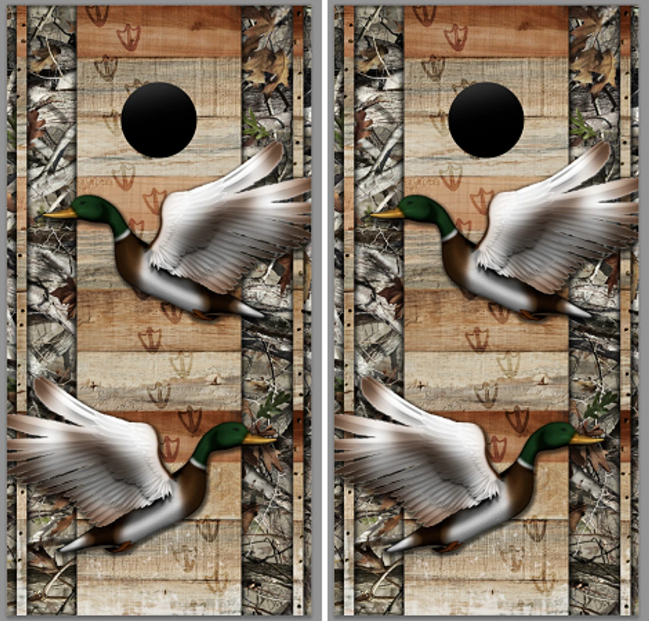 Duck With Wood Background Cornhole Wraps - Set Of 2
