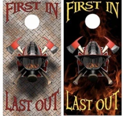 First In Last Out Cornhole Wraps - Set Of 2