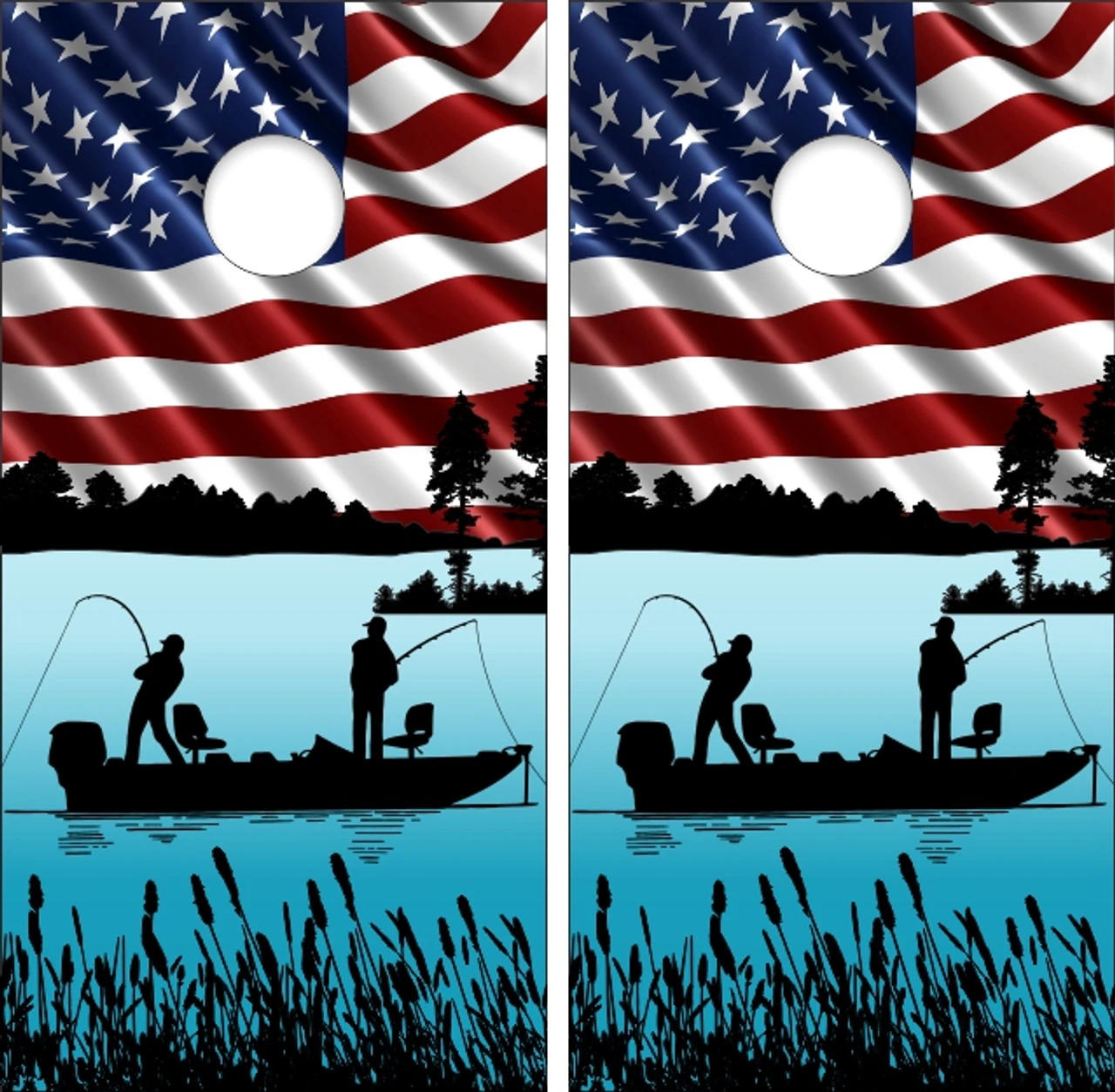 Fishing On Boat Cornhole Wraps - Set Of 2