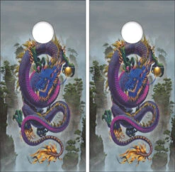 Purple Good Fortune Dragon Cornhole Wraps - Set Of 2
