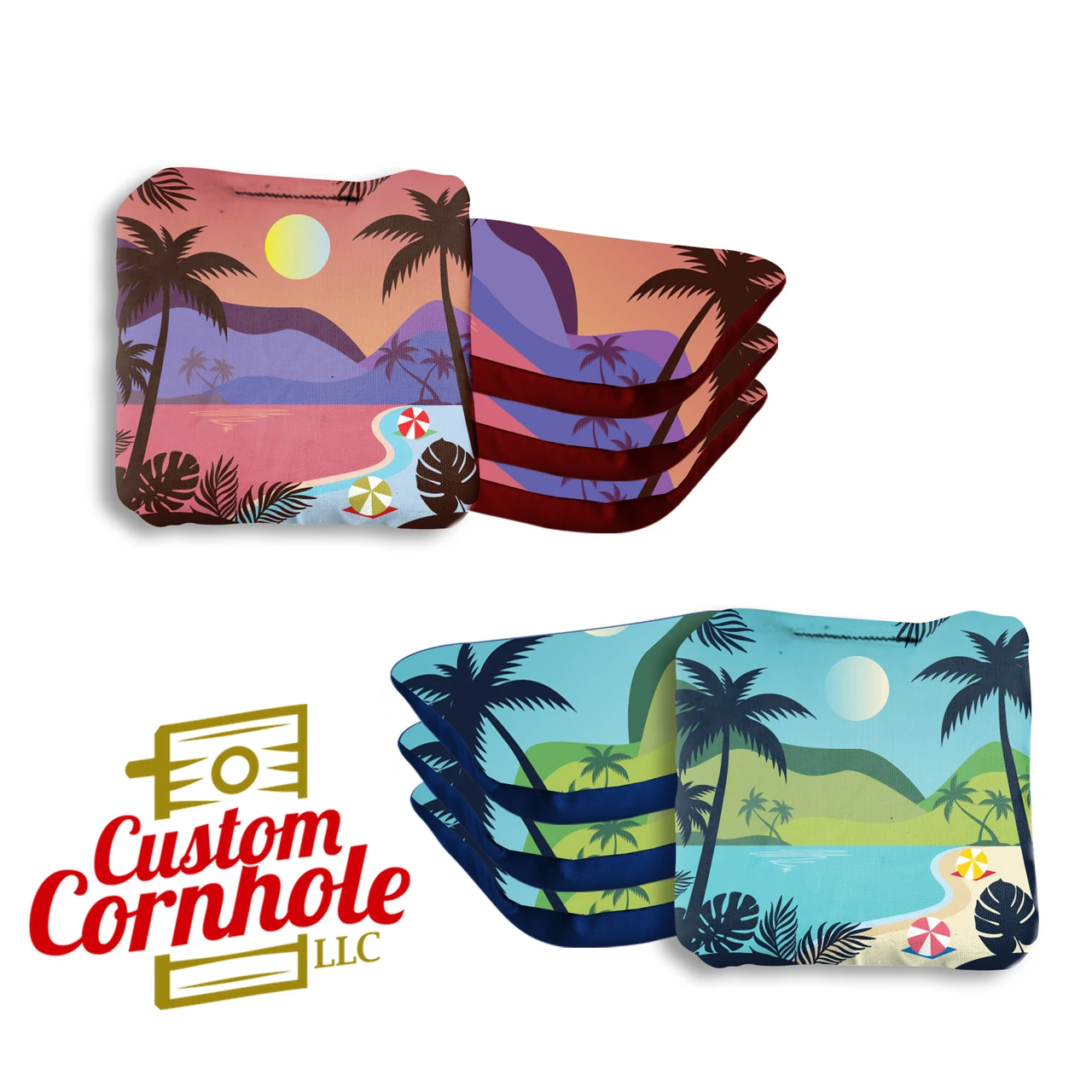 Green Purple Beach Professional Cornhole Bags - Set Of 8