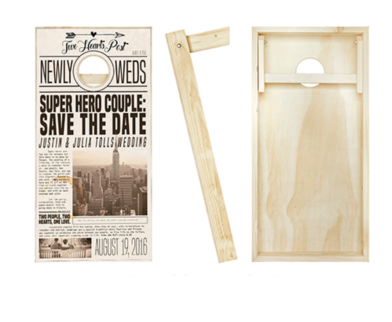 Newspaper Print Wedding Cornhole Set With Bags - Image 2