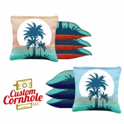Palm Trees Sun Behind Tournament Cornhole Bags - Set Of 8