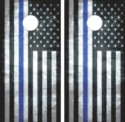 Thin Blue Line Flag Cornhole Wraps - Set Of 2