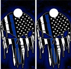 Thin Blue Line Punisher Version 2 Cornhole Wraps - Set Of 2