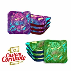 Purple Green Tiger Professional Cornhole Bags - Set Of 8