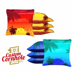 Red Blue Palm Sky Tournament Cornhole Bags - Set Of 8