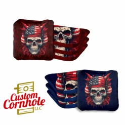 Skull Red Blue Professional Cornhole Bags - Set Of 8