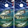 Striped Bass Rock Fish And Trout With Flag Cornhole Wraps - Set Of 2