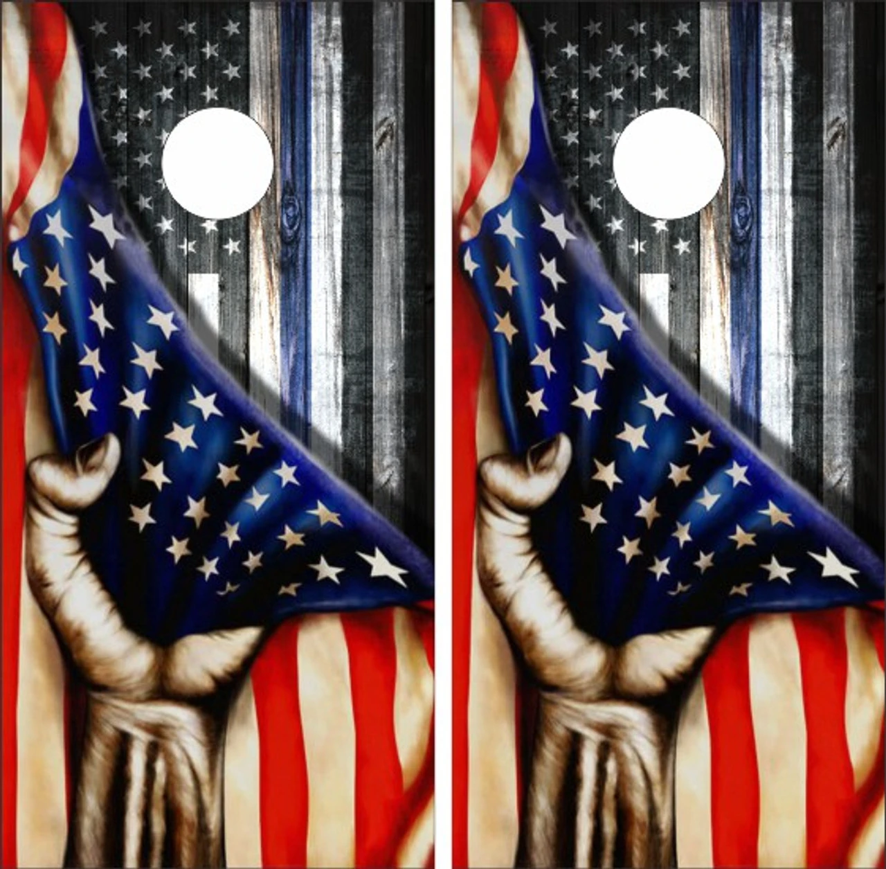 Thin Blue Line Hand Pull Cornhole Set With Bags - Image 2