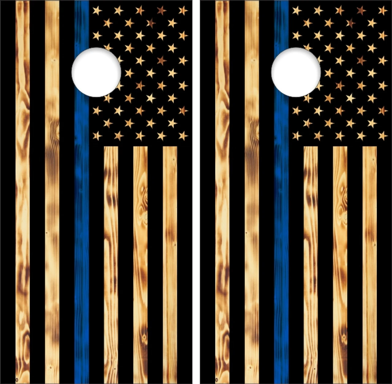 American Flag Blue Line Version 2 Cornhole Wraps - Set Of 2