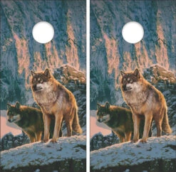 Wolf Couple In Sunset Cornhole Wraps - Set Of 2