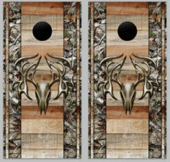 Deer With Wood Cornhole Wraps - Set Of 2